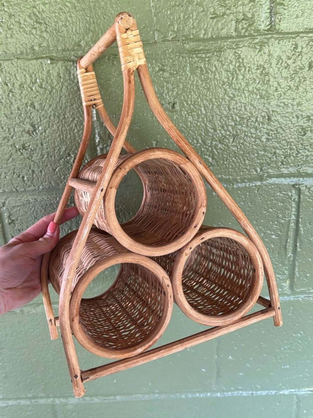 Woven Rattan 3-Bottle Wine Holder - Natural Brown